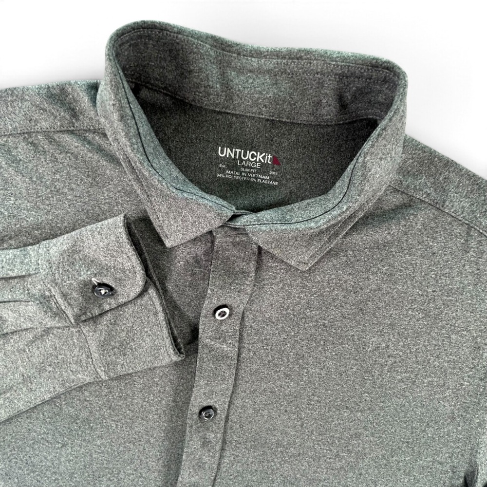 UNTUCKit Performance Shirt Men Large Slim Fit Gray Stretch Long Sleeve Button Up